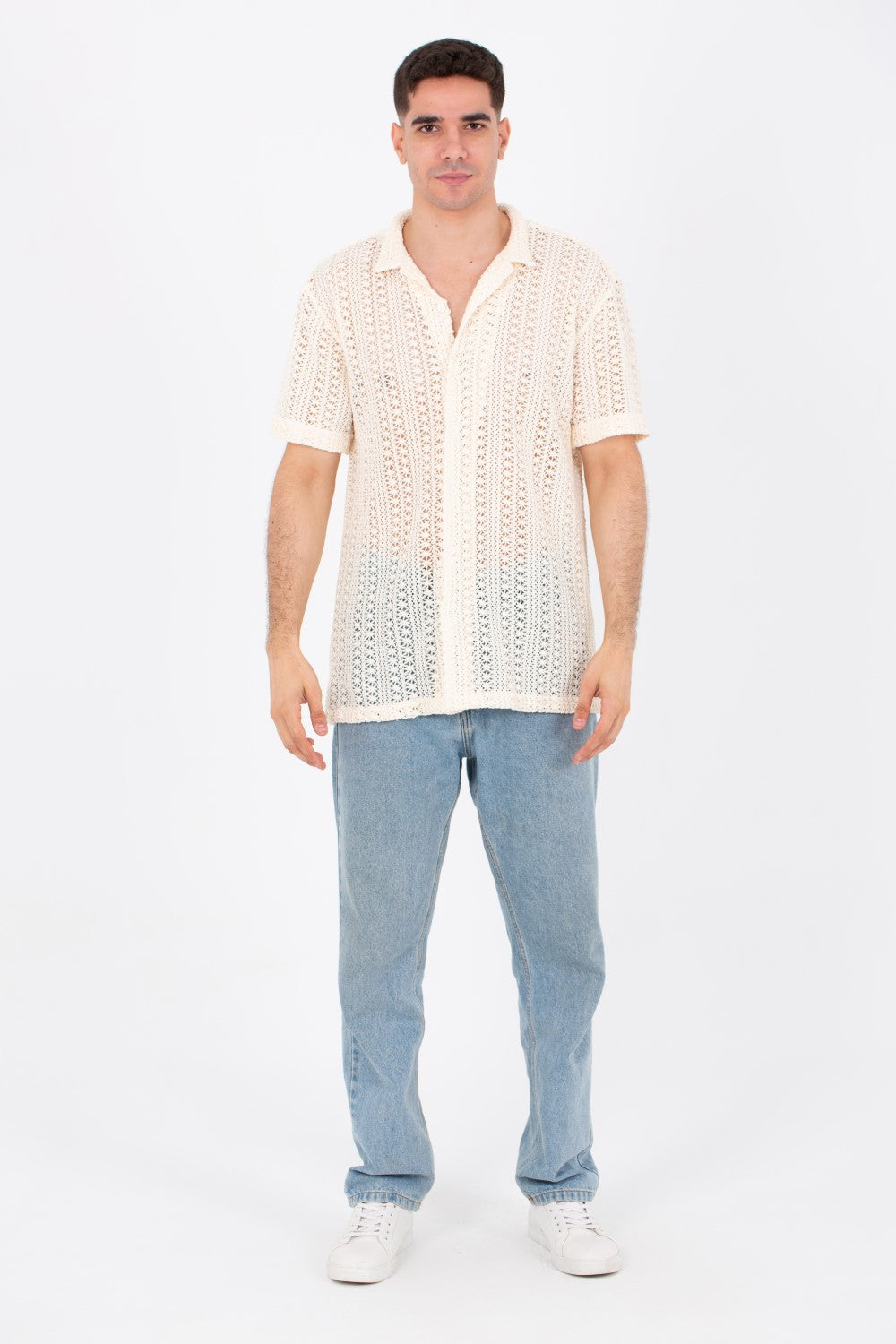 Mens Half Sleeved Slim Fit Transparent Trico Shirt With A New Trendy Cut