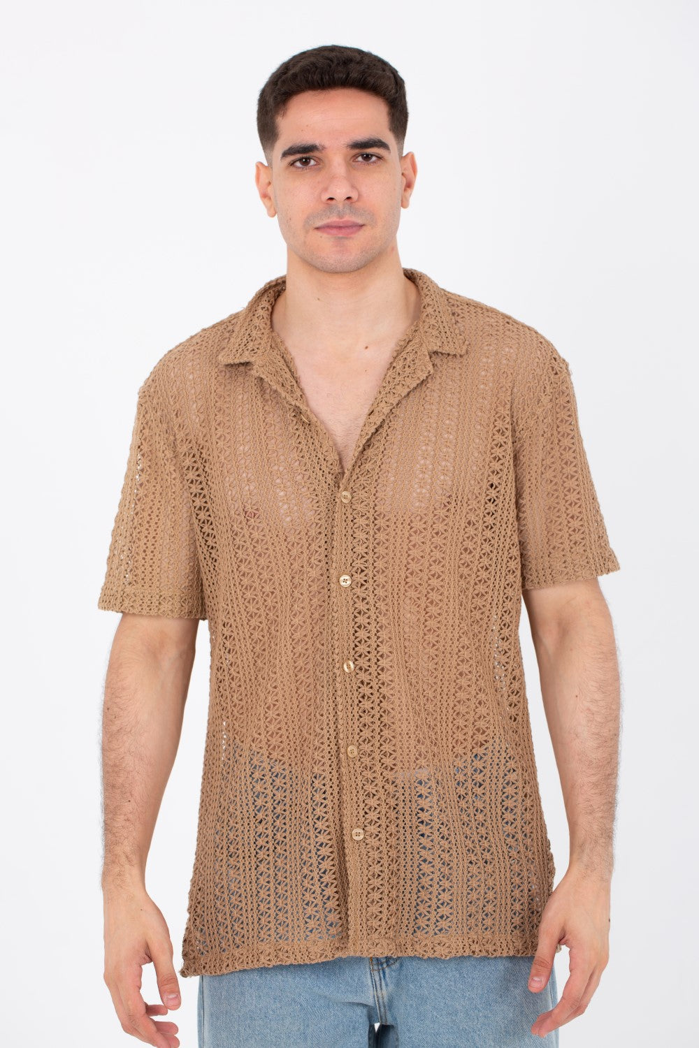 Mens Half Sleeved Slim Fit Transparent Trico Shirt With A New Trendy Cut