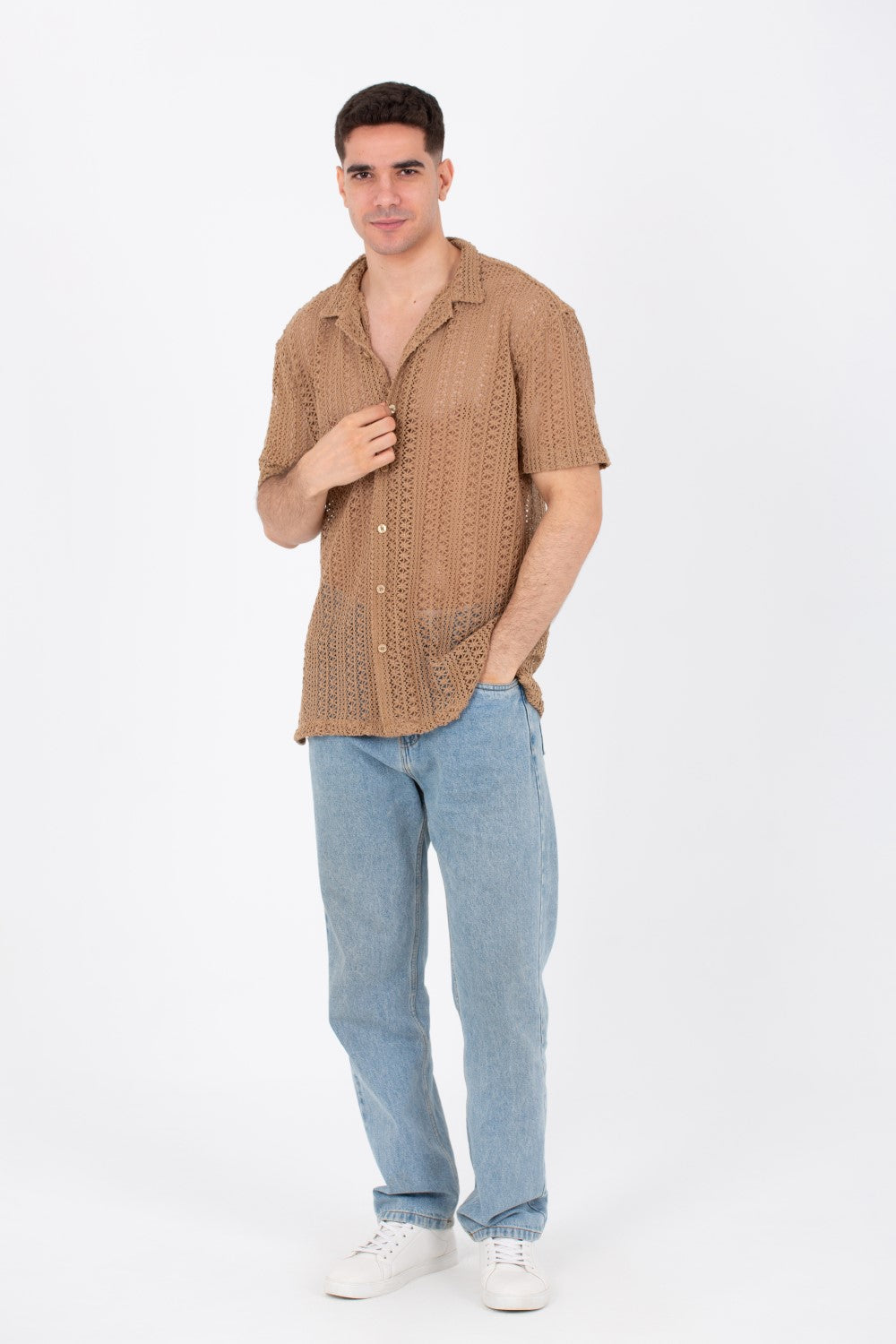 Mens Half Sleeved Slim Fit Transparent Trico Shirt With A New Trendy Cut