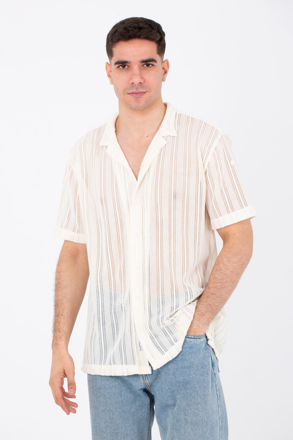 Mens Casual See Through Trico Shirt Summer Short Sleeve Button Front