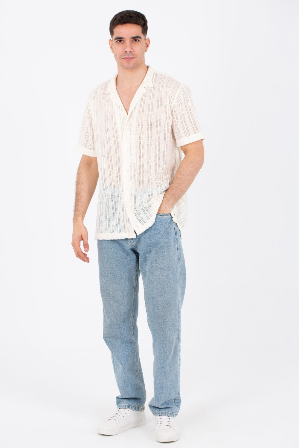 Mens Casual See Through Trico Shirt Summer Short Sleeve Button Front