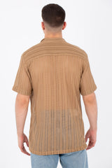 Mens Casual See Through Trico Shirt Summer Short Sleeve Button Front