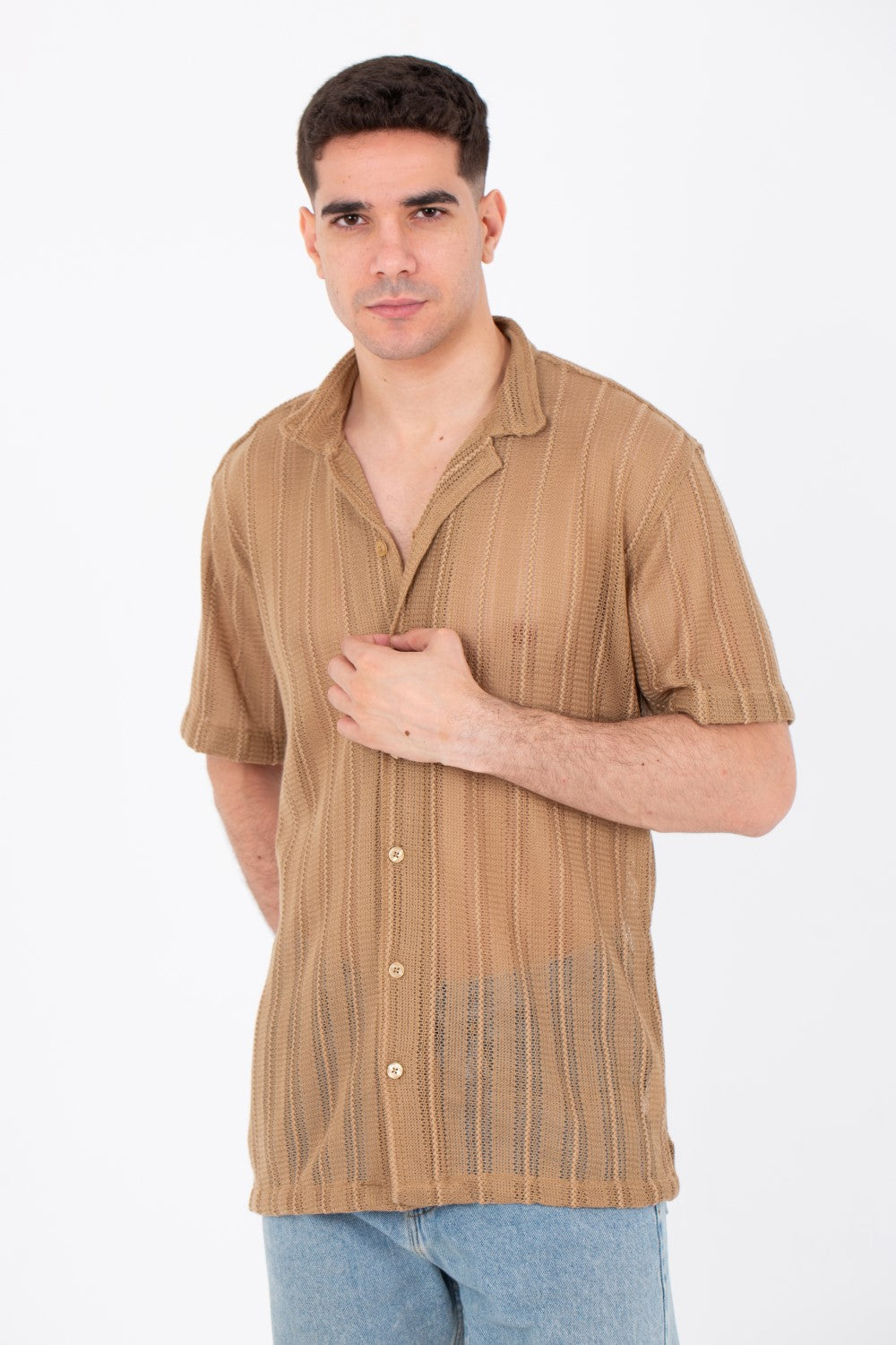 Mens Casual See Through Trico Shirt Summer Short Sleeve Button Front