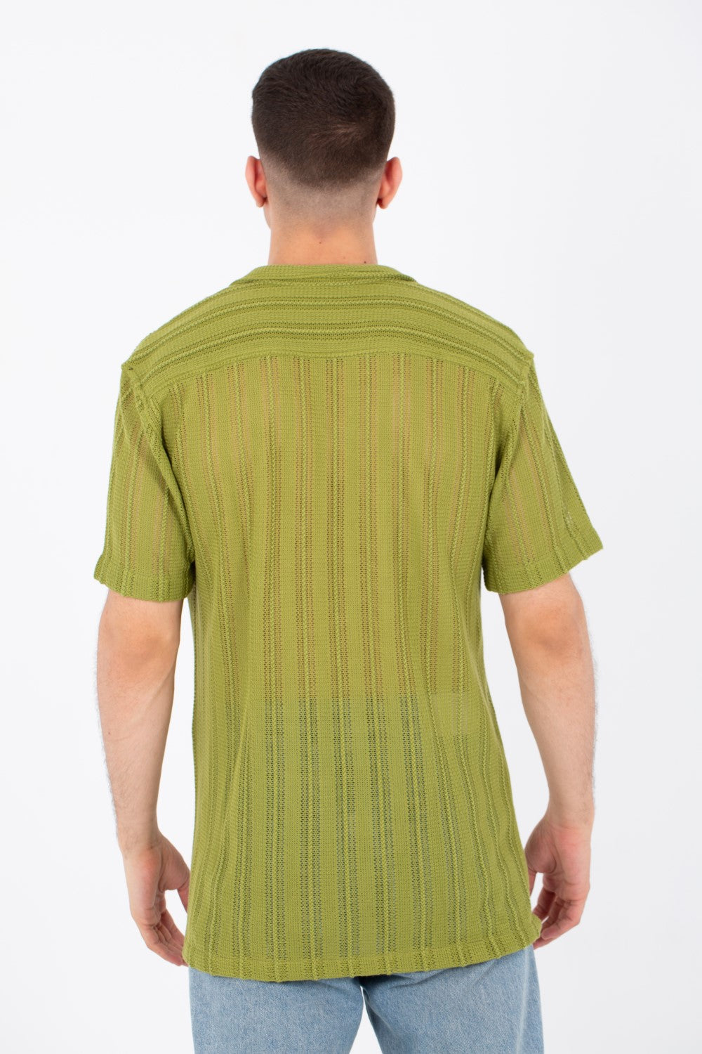 Mens Slim Fit See Through Trico Shirt Short Sleeve Button Front