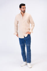 Mens Slim Fit Shirt With Collar And Long Sleeves Linen Material