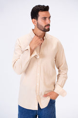 Mens Slim Fit Shirt With Collar And Long Sleeves Linen Material