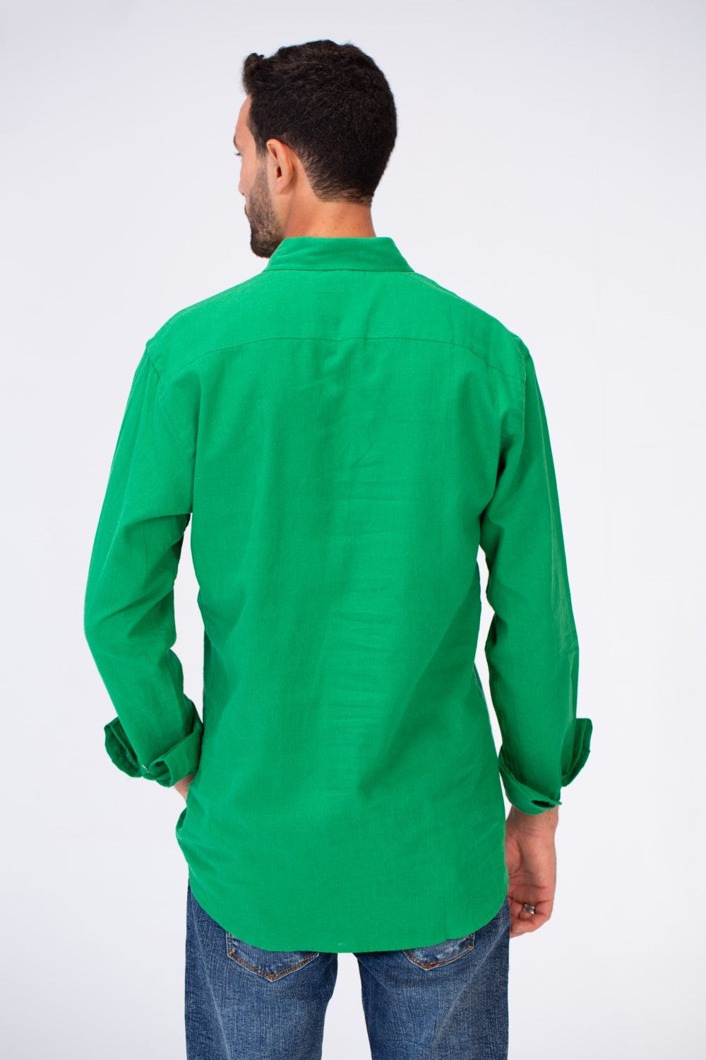 Mens Slim Fit Shirt With Collar And Long Sleeves Linen Material