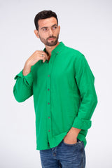 Mens Slim Fit Shirt With Collar And Long Sleeves Linen Material
