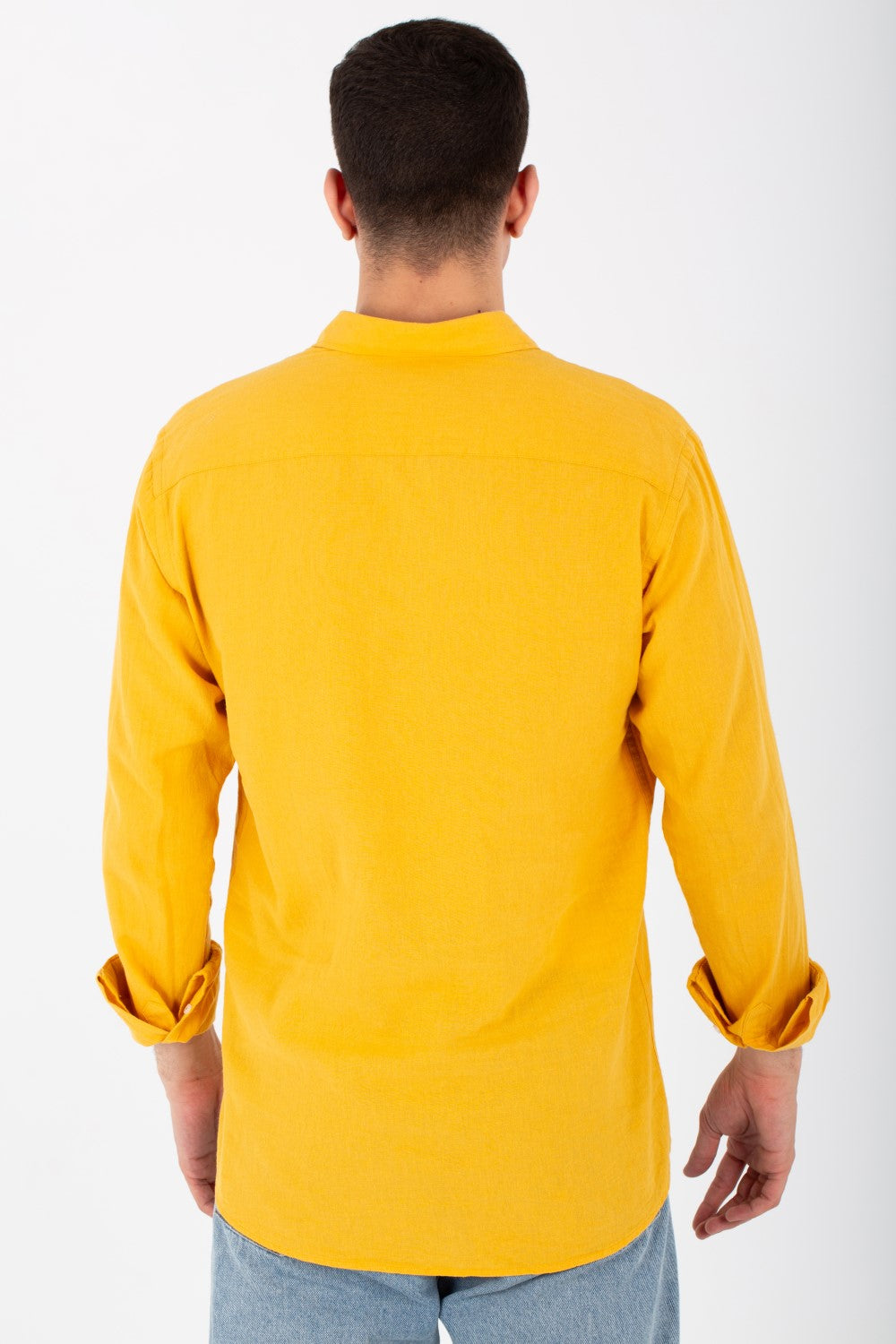 Mens Slim Fit Shirt With Collar And Long Sleeves Linen Material