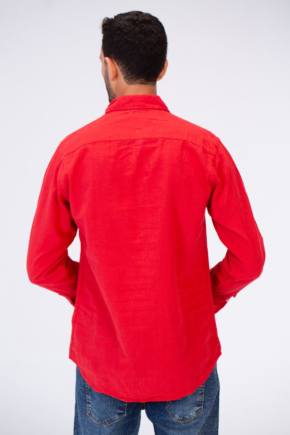 Mens Slim Fit Shirt With Collar And Long Sleeves Linen Material