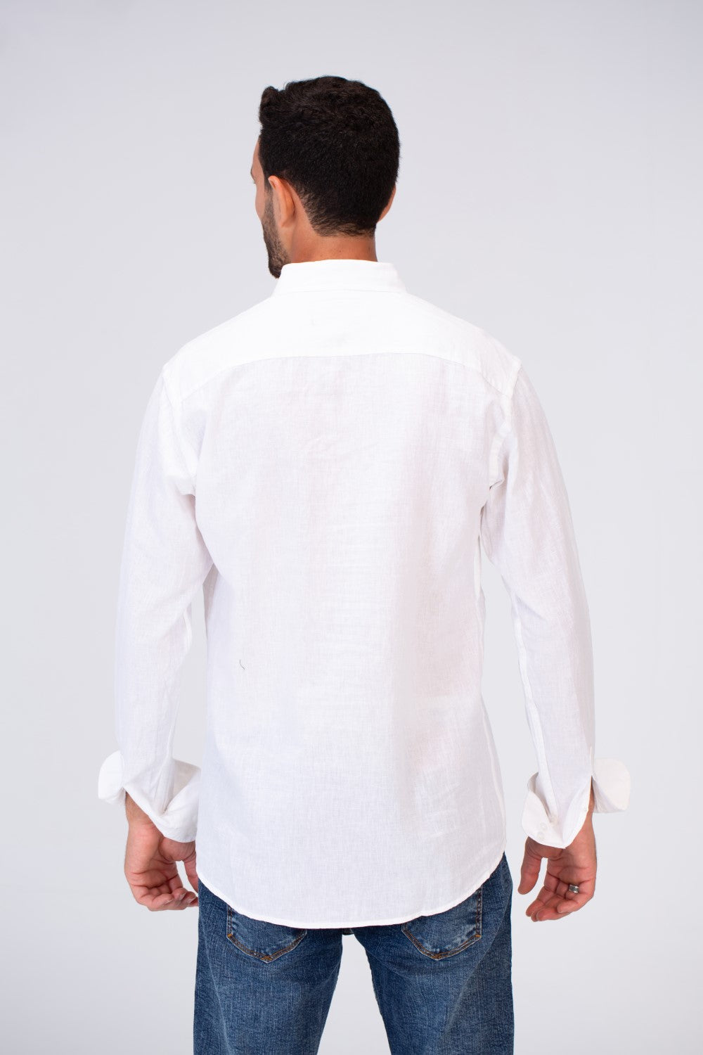 Mens Slim Fit Shirt With Collar And Long Sleeves Linen Material
