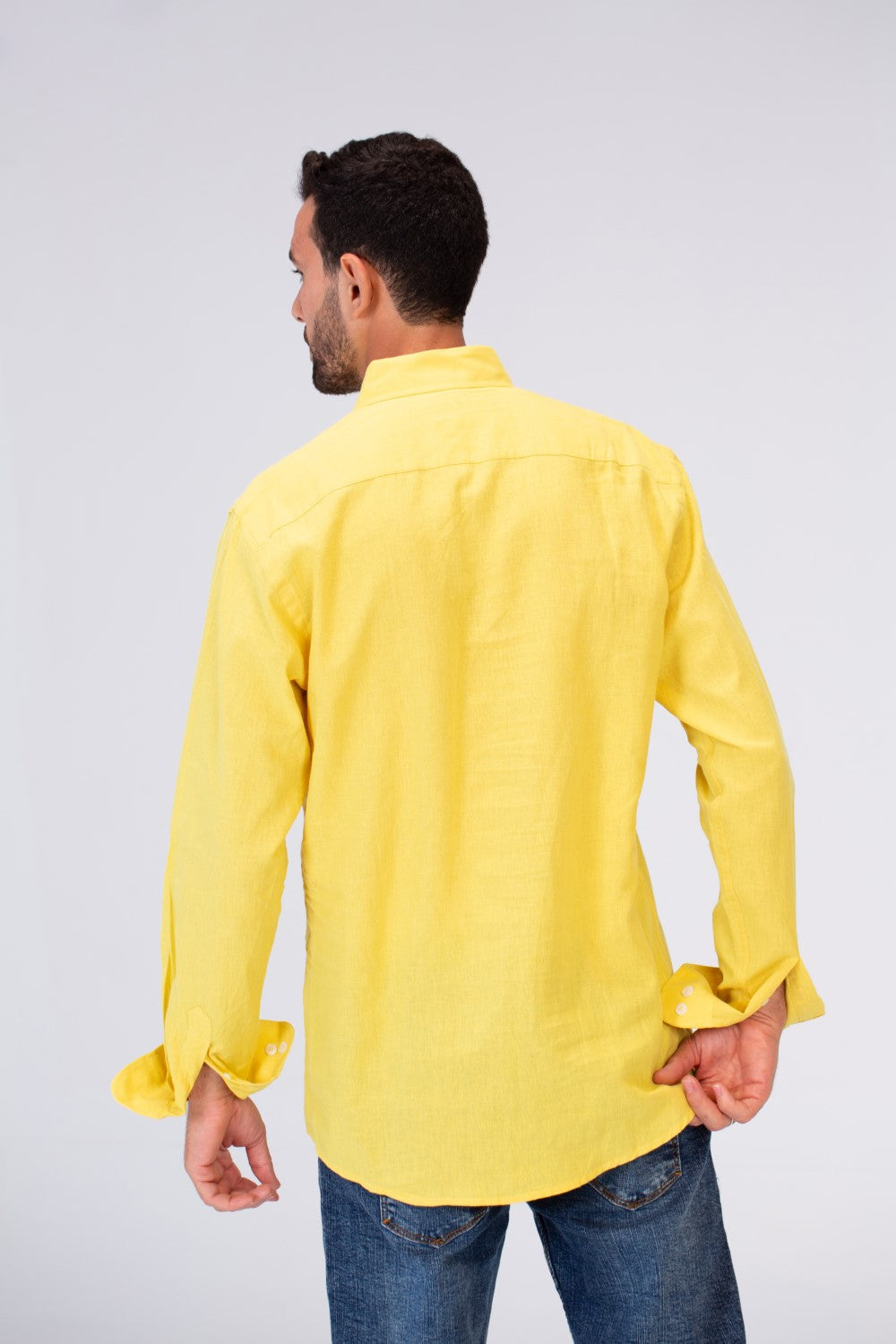 Mens Slim Fit Shirt With Collar And Long Sleeves Linen Material