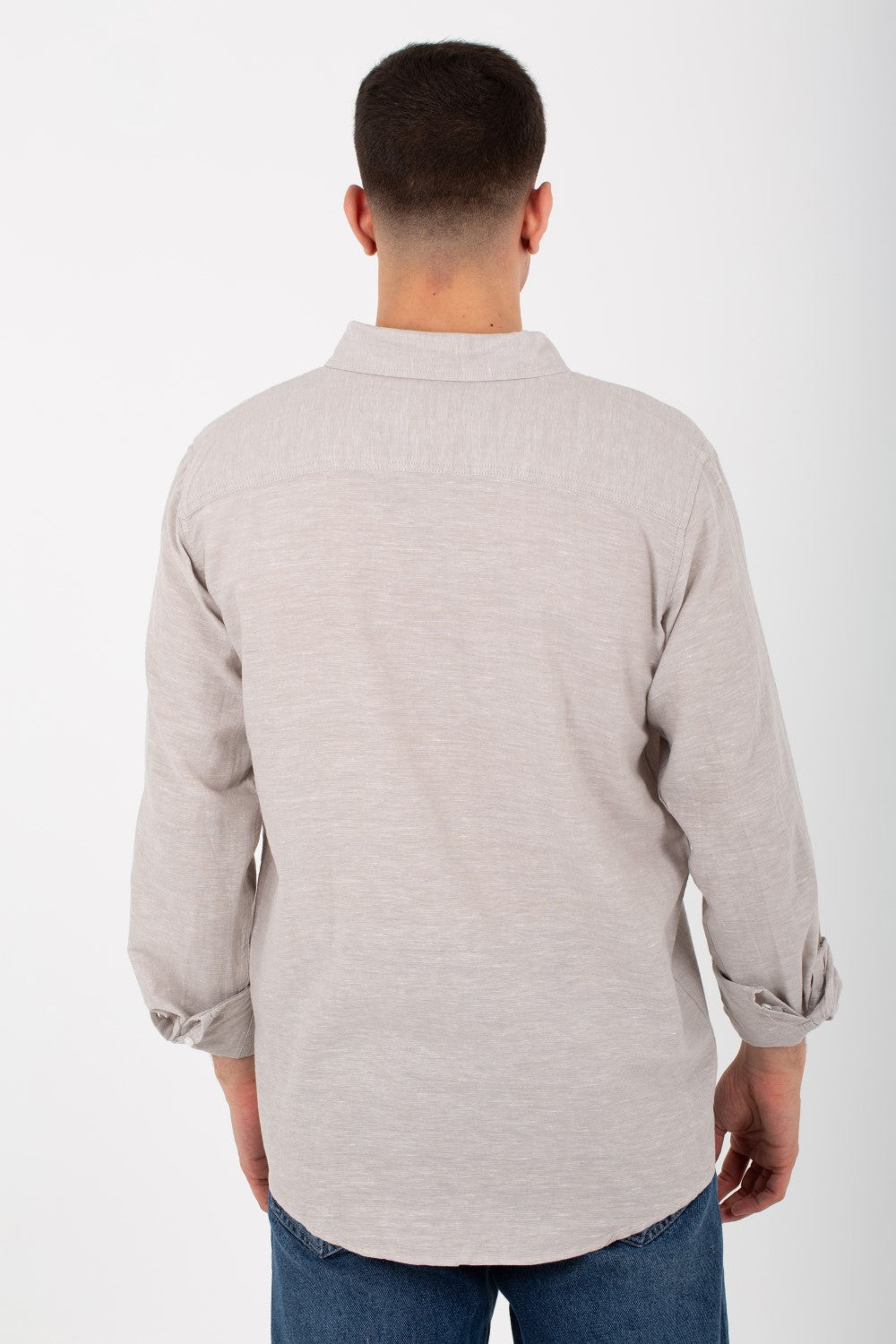 Mens Basic Plain Linen Shirt With Long Sleeves And Collar