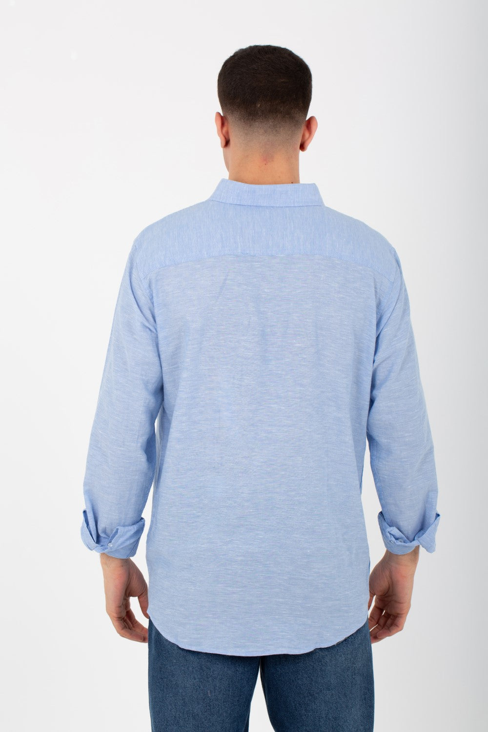 Mens Basic Plain Linen Shirt With Long Sleeves And Collar