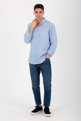 Mens Basic Plain Linen Shirt With Long Sleeves And Collar