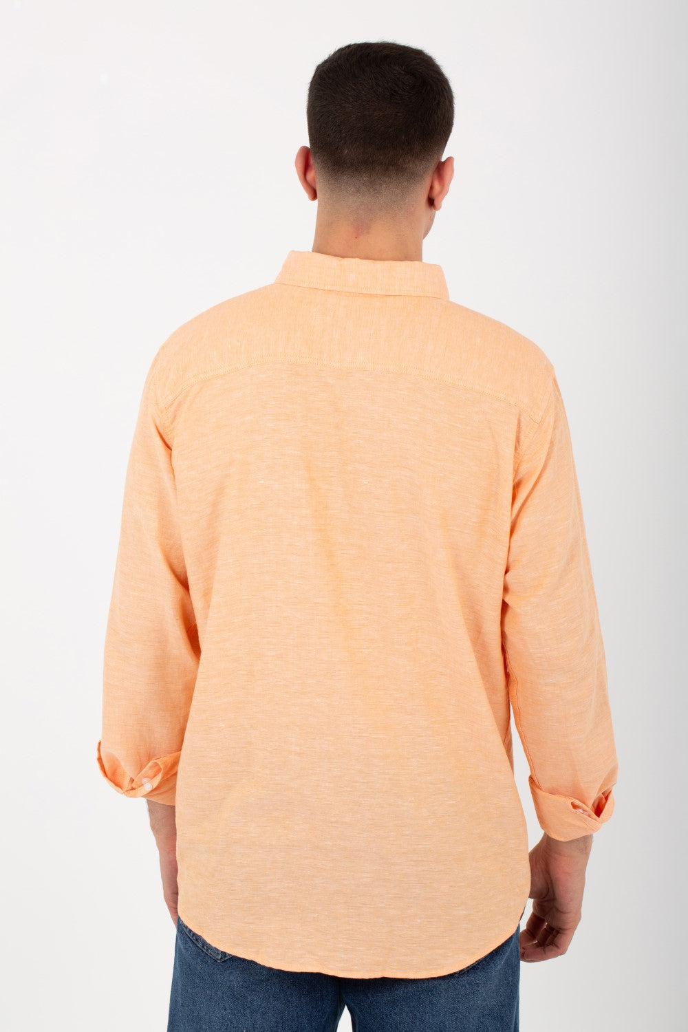 Mens Basic Plain Linen Shirt With Long Sleeves And Collar