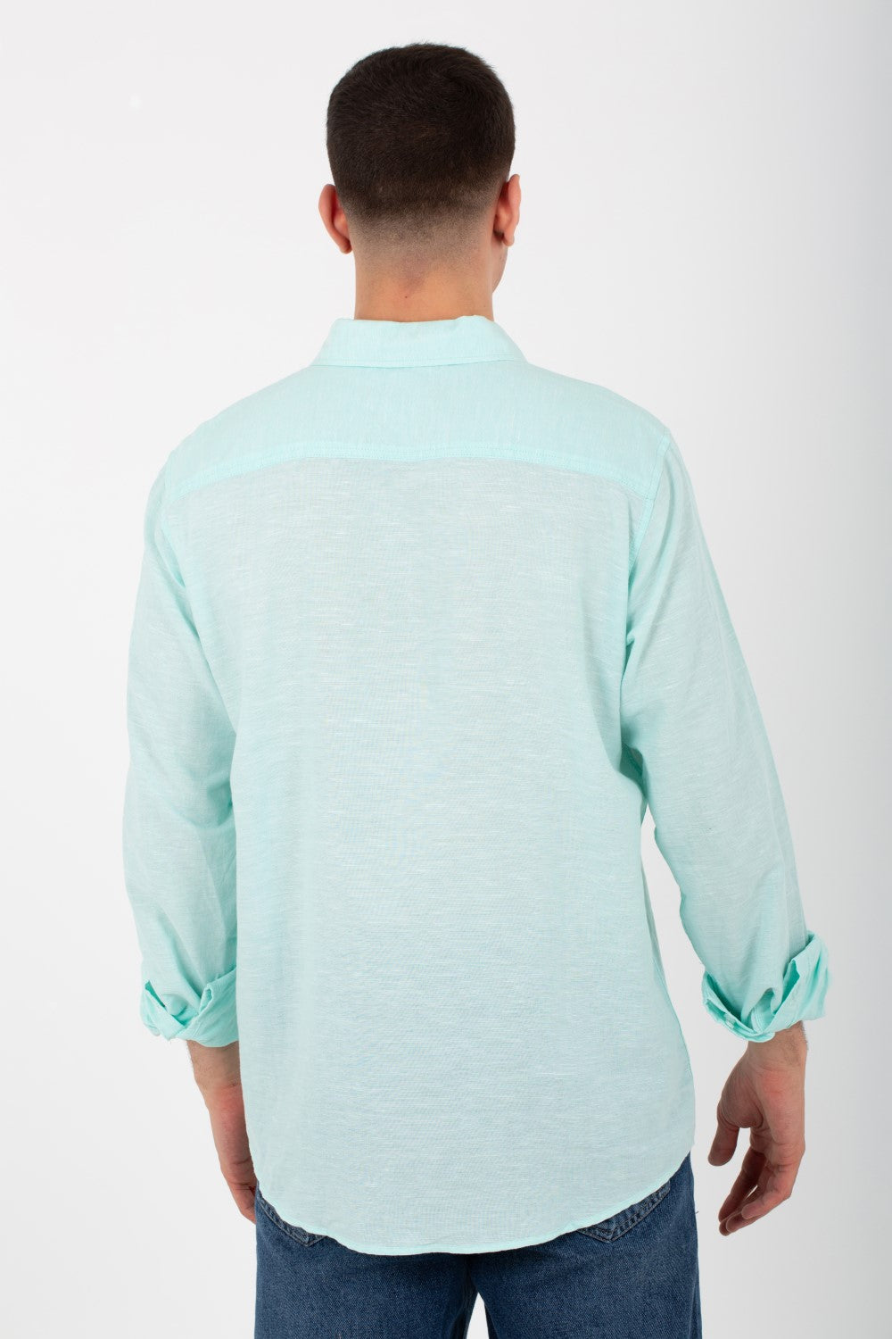 Mens Basic Plain Linen Shirt With Long Sleeves And Collar