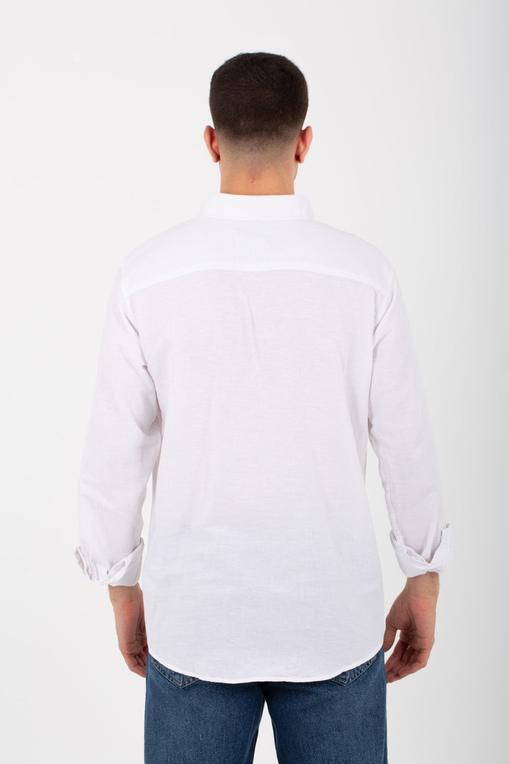 Mens Basic Plain Linen Shirt With Long Sleeves And Collar