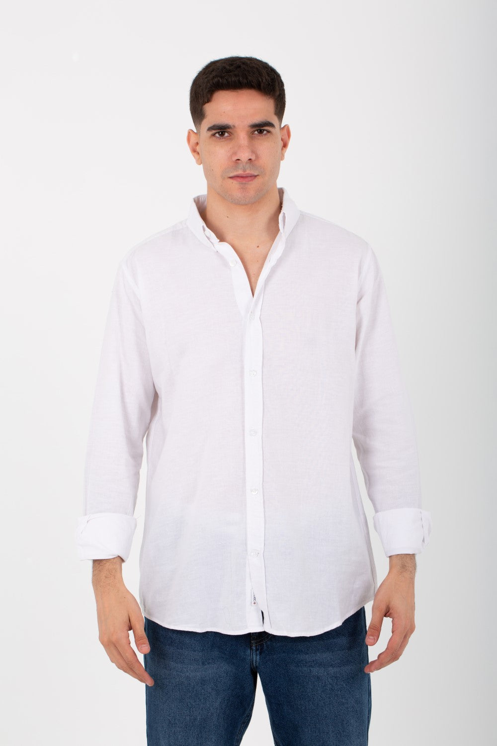 Mens Basic Plain Linen Shirt With Long Sleeves And Collar