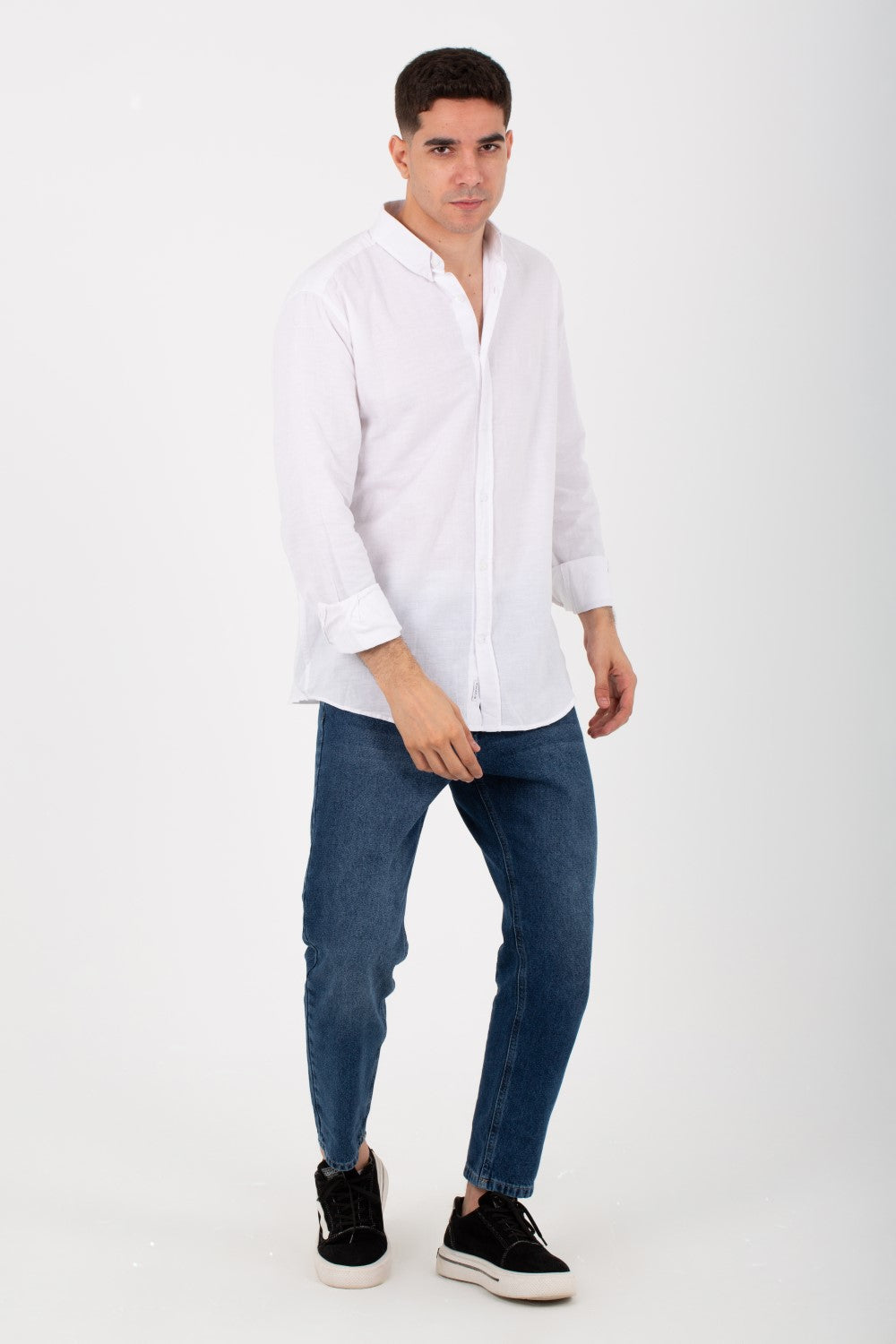 Mens Basic Plain Linen Shirt With Long Sleeves And Collar