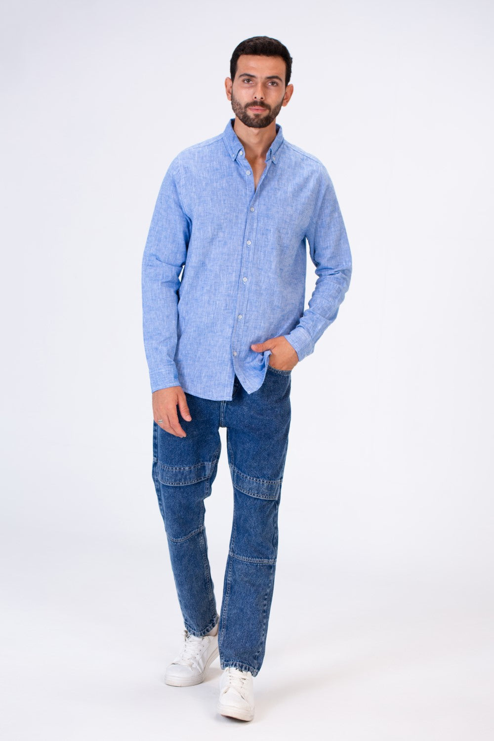 Men's Basic Slim Fit Long Sleeved Shirt In Comfortable Linen Material
