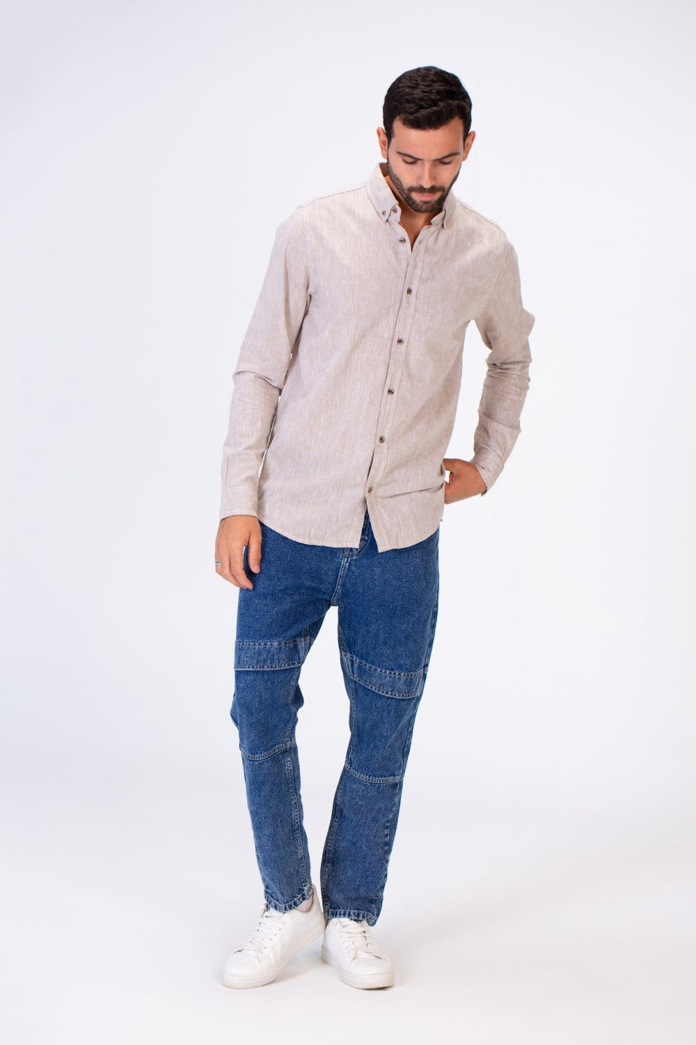 Men's Basic Slim Fit Long Sleeved Shirt In Comfortable Linen Material