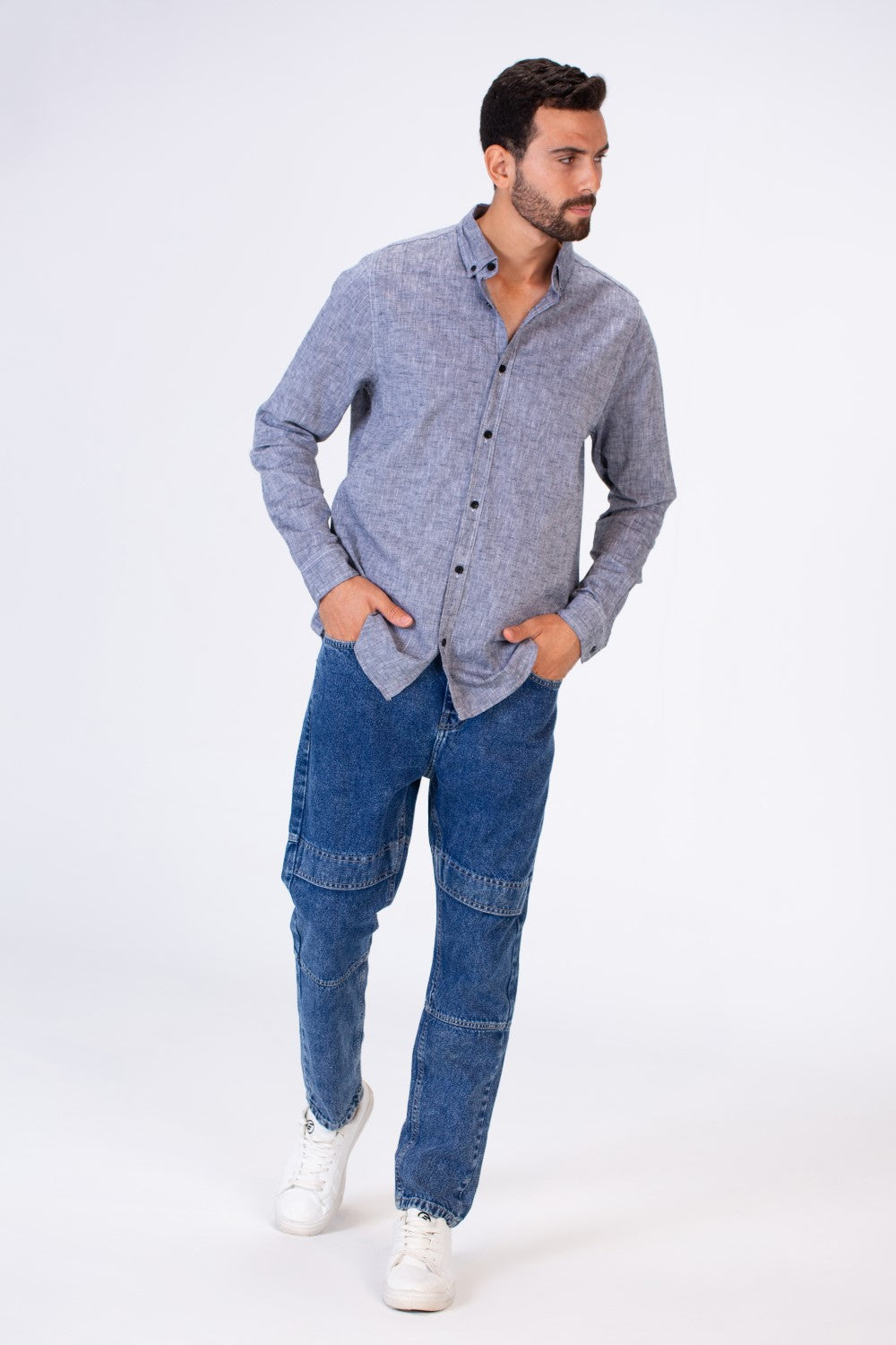 Men's Basic Slim Fit Long Sleeved Shirt In Comfortable Linen Material