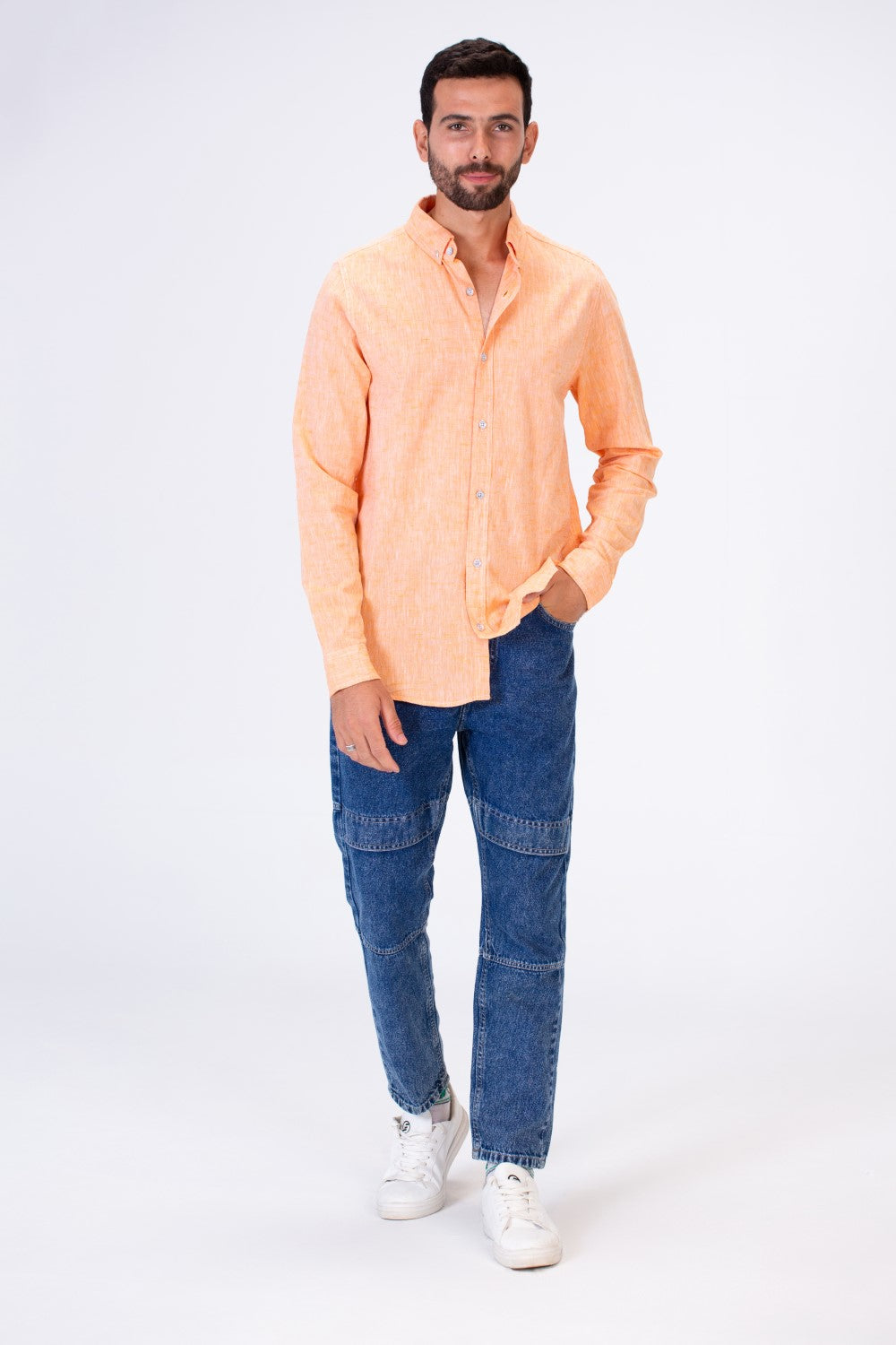 Men's Basic Slim Fit Long Sleeved Shirt In Comfortable Linen Material