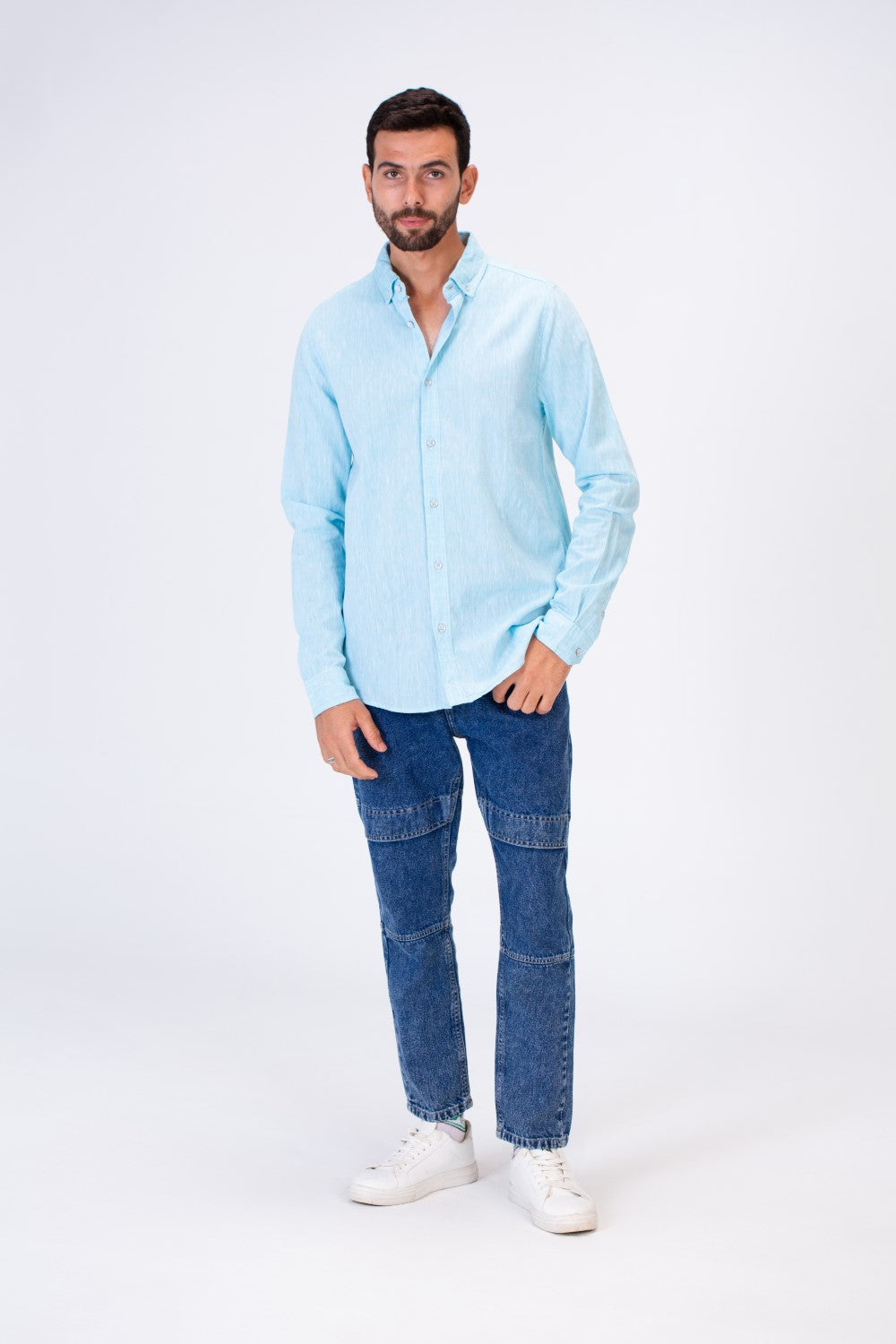 Men's Basic Slim Fit Long Sleeved Shirt In Comfortable Linen Material