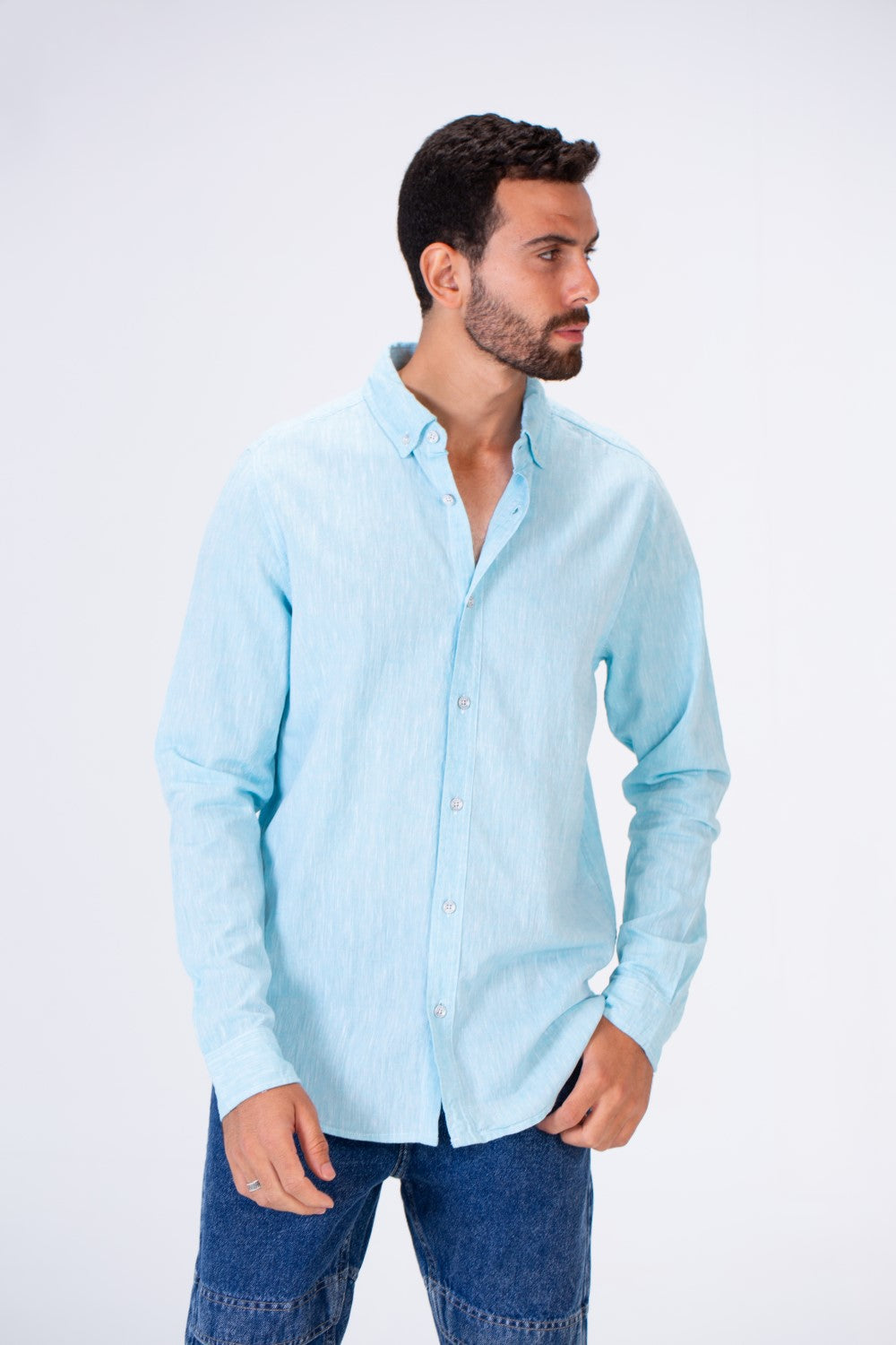 Men's Basic Slim Fit Long Sleeved Shirt In Comfortable Linen Material