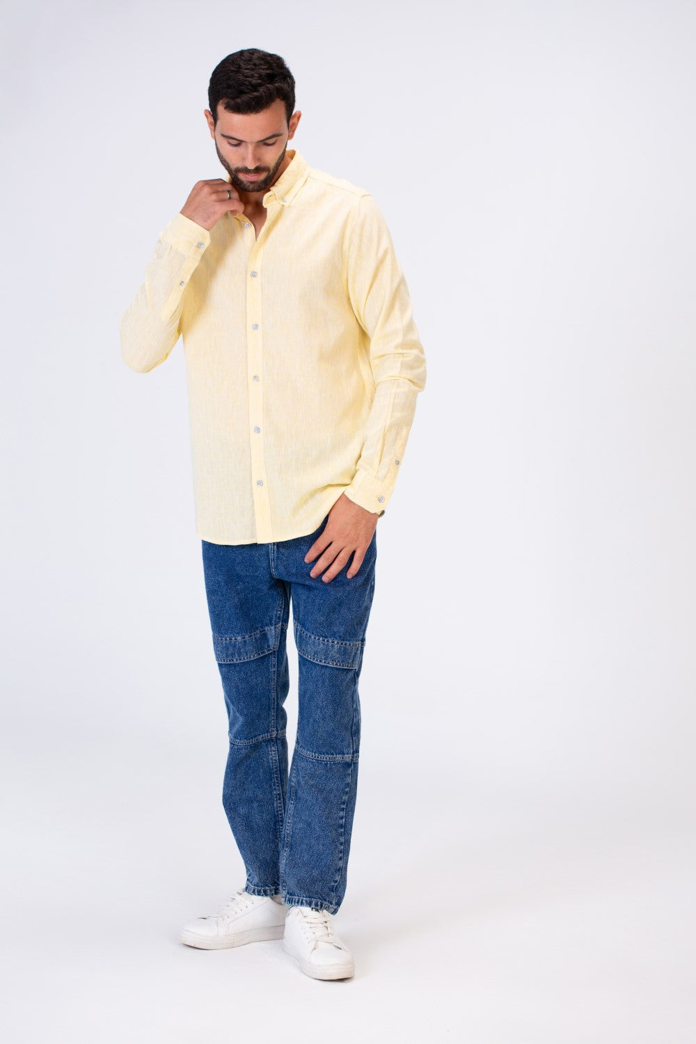 Men's Basic Slim Fit Long Sleeved Shirt In Comfortable Linen Material