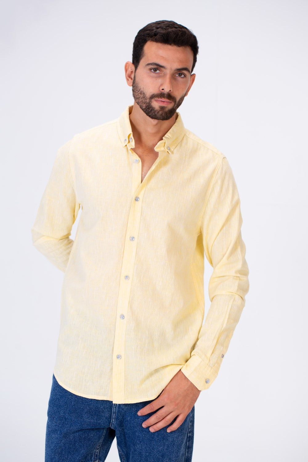 Men's Basic Slim Fit Long Sleeved Shirt In Comfortable Linen Material