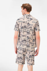 طقم ملابس رجالي مطبوع، قميص نصف كم وشورت من البوليستر