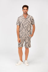 Men's Outfit Short Sleeve Shirt And Short Mesh Material