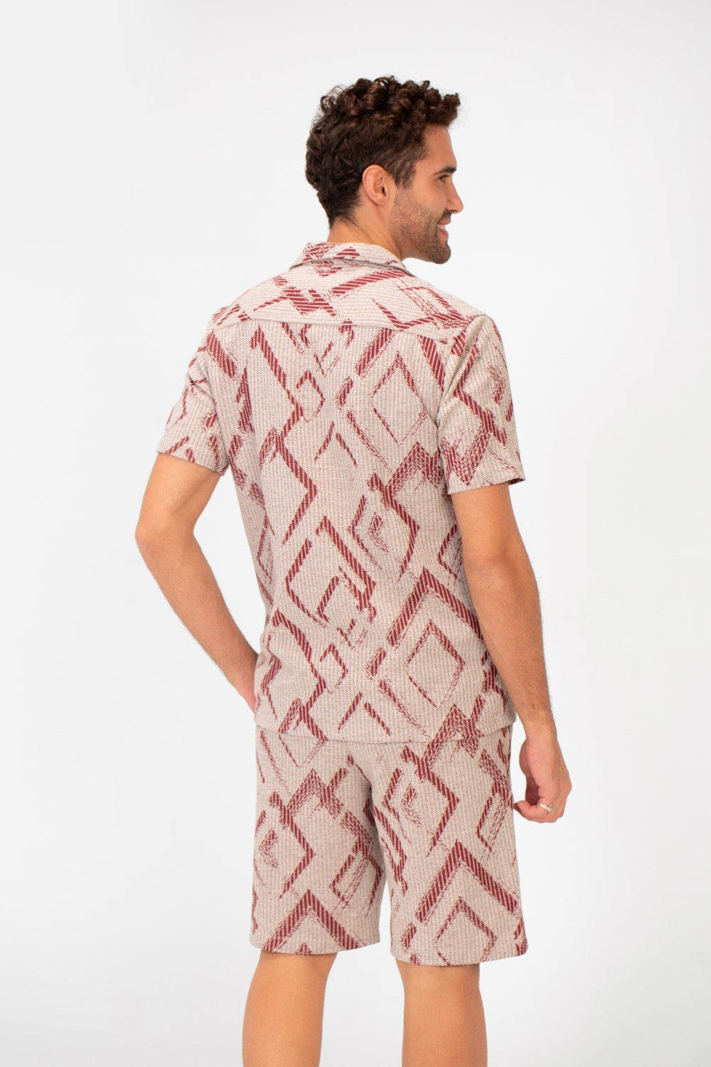 Men's Outfit Short Sleeve Shirt And Short Mesh Material