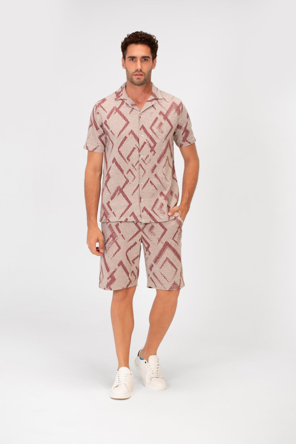 Men's Outfit Short Sleeve Shirt And Short Mesh Material