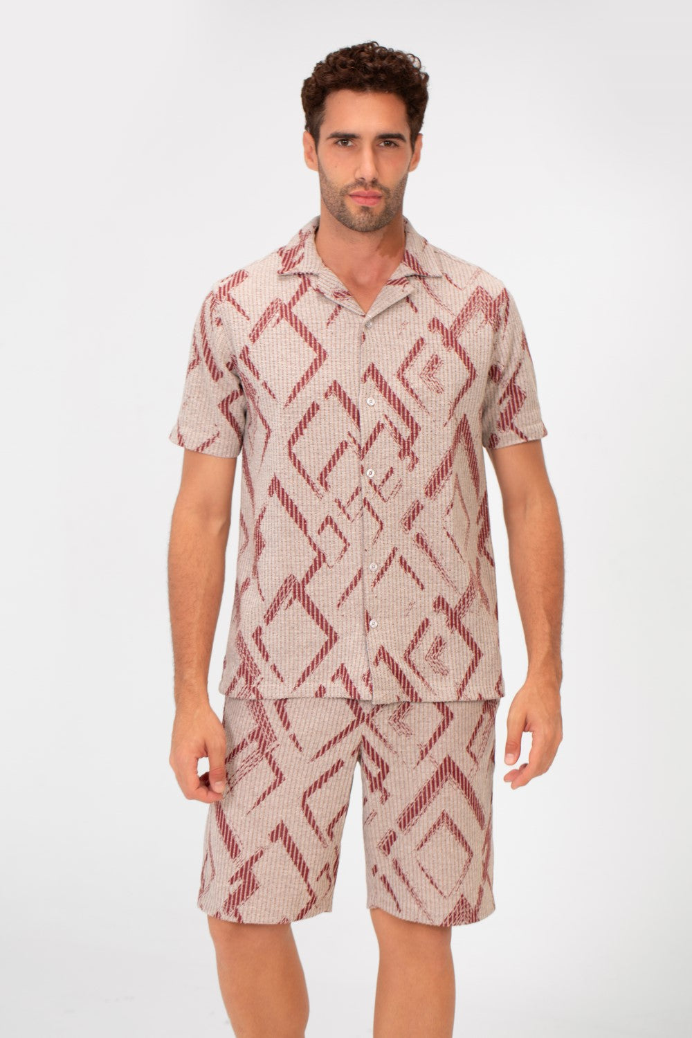 Men's Outfit Short Sleeve Shirt And Short Mesh Material