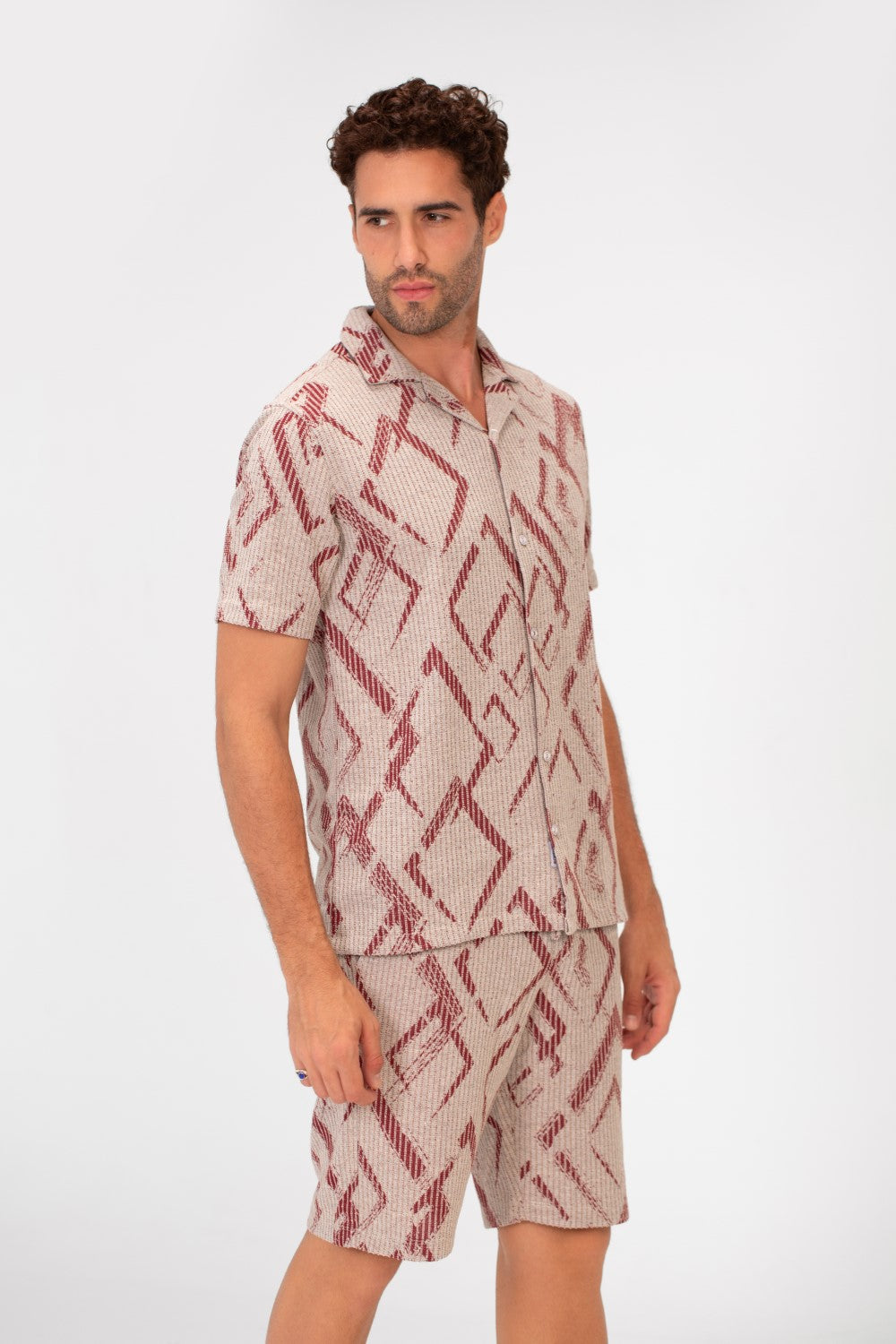 Men's Outfit Short Sleeve Shirt And Short Mesh Material