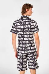 Men's Slim Fit Al Over Letter Print Half Sleeve Shirt & Short Outfit