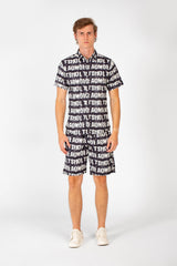 Men's Slim Fit Al Over Letter Print Half Sleeve Shirt & Short Outfit