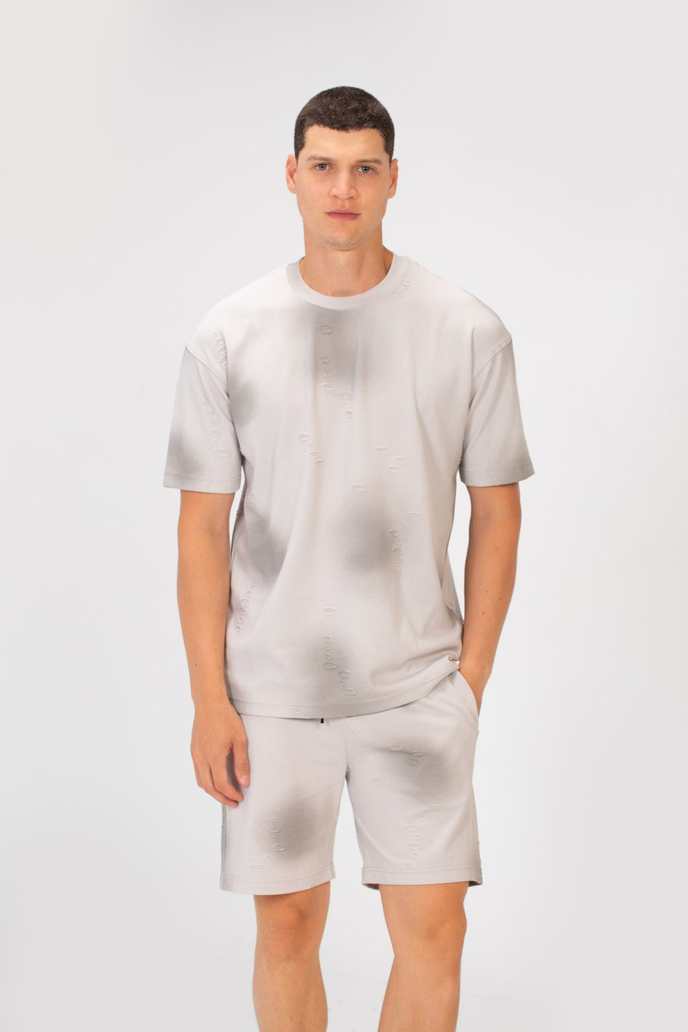 تي شيرت رجالي كاجوال بأكمام قصيرة وملابس قصيرة عادية