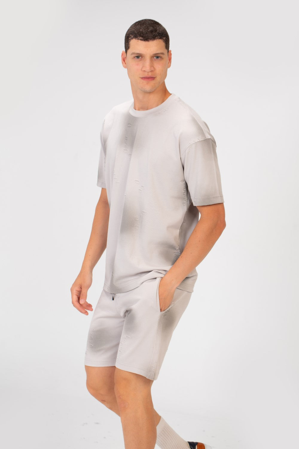 تي شيرت رجالي كاجوال بأكمام قصيرة وملابس قصيرة عادية