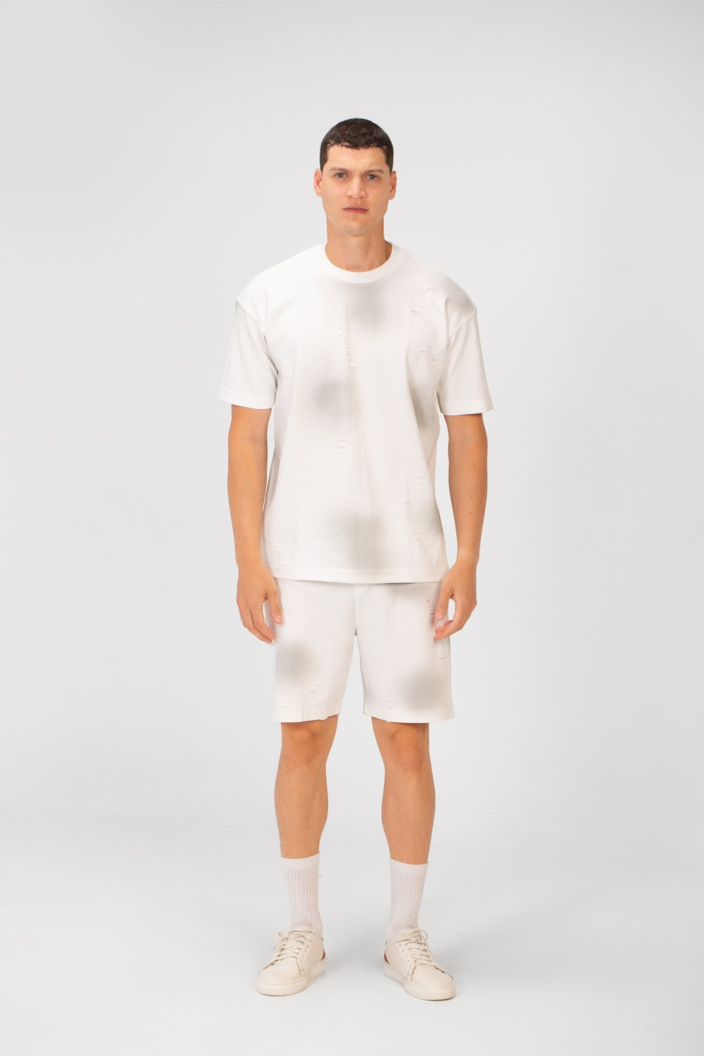 تي شيرت رجالي كاجوال بأكمام قصيرة وملابس قصيرة عادية