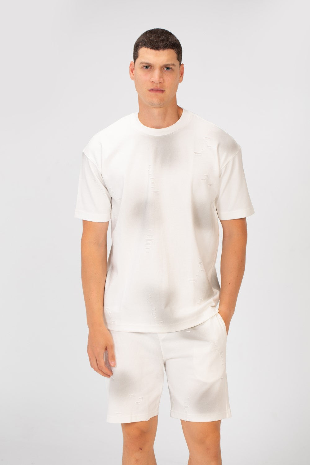 تي شيرت رجالي كاجوال بأكمام قصيرة وملابس قصيرة عادية