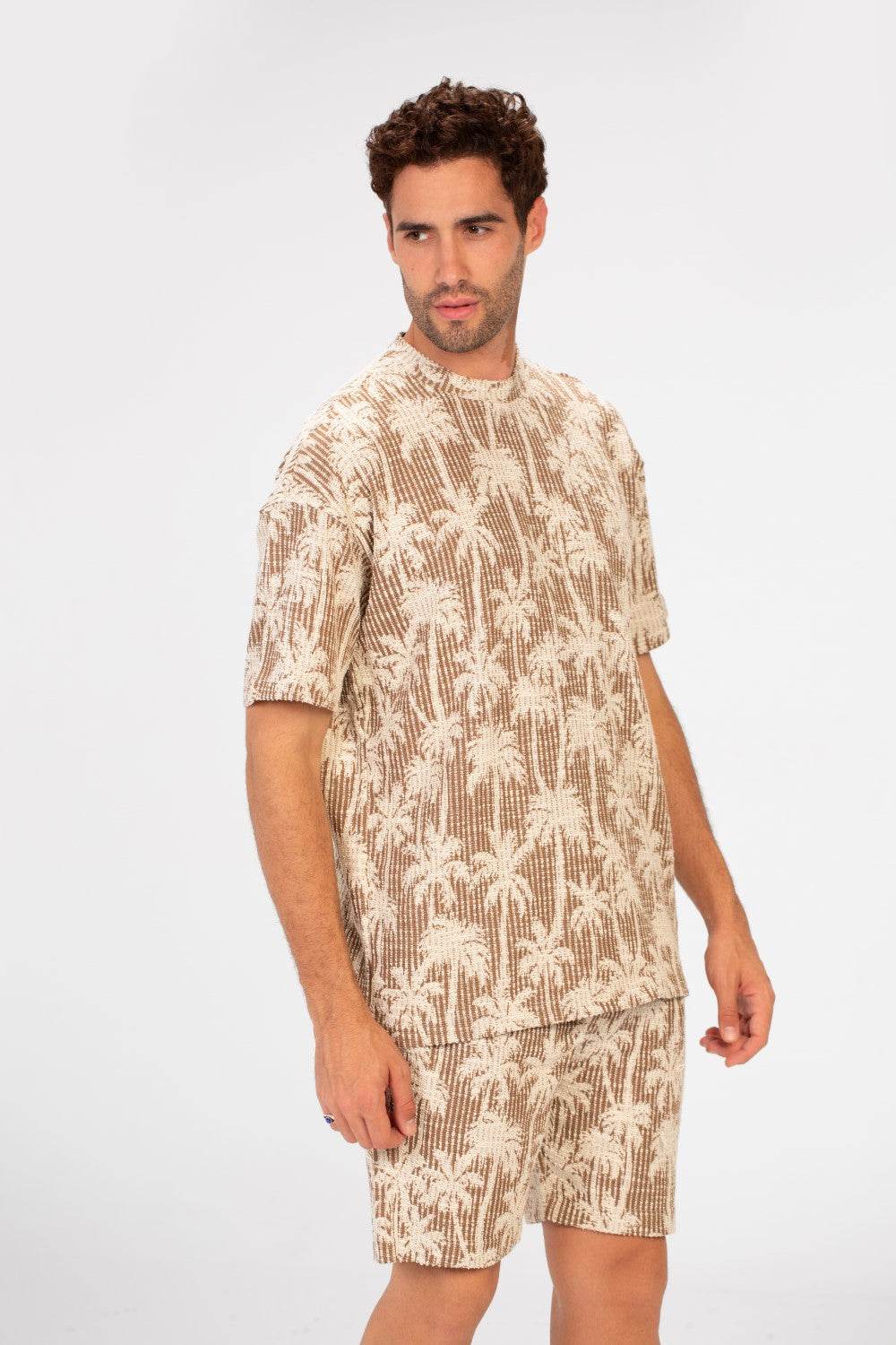 طقم رجالي بمقاس عادي يتكون من تي شيرت بأكمام نصفية وشورت