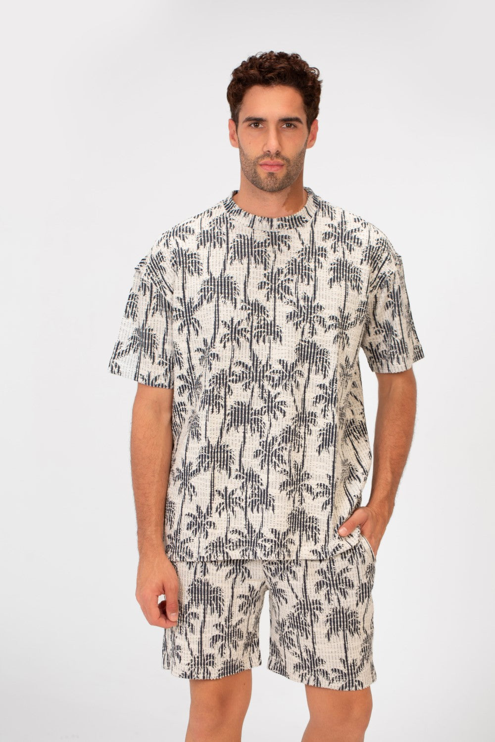 طقم رجالي بمقاس عادي يتكون من تي شيرت بأكمام نصفية وشورت