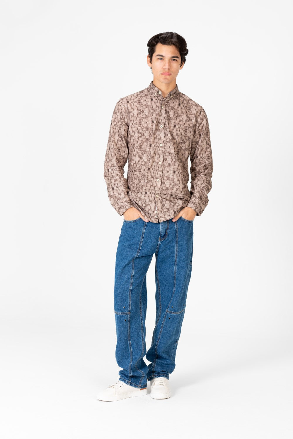 قميص جاكار رجالي مطبوع بقصّة Slim Fit وأكمام طويلة