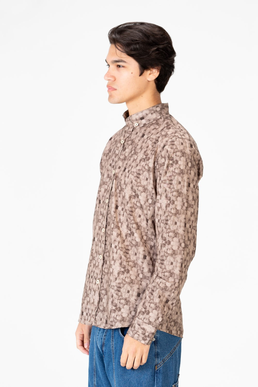 قميص جاكار رجالي مطبوع بقصّة Slim Fit وأكمام طويلة