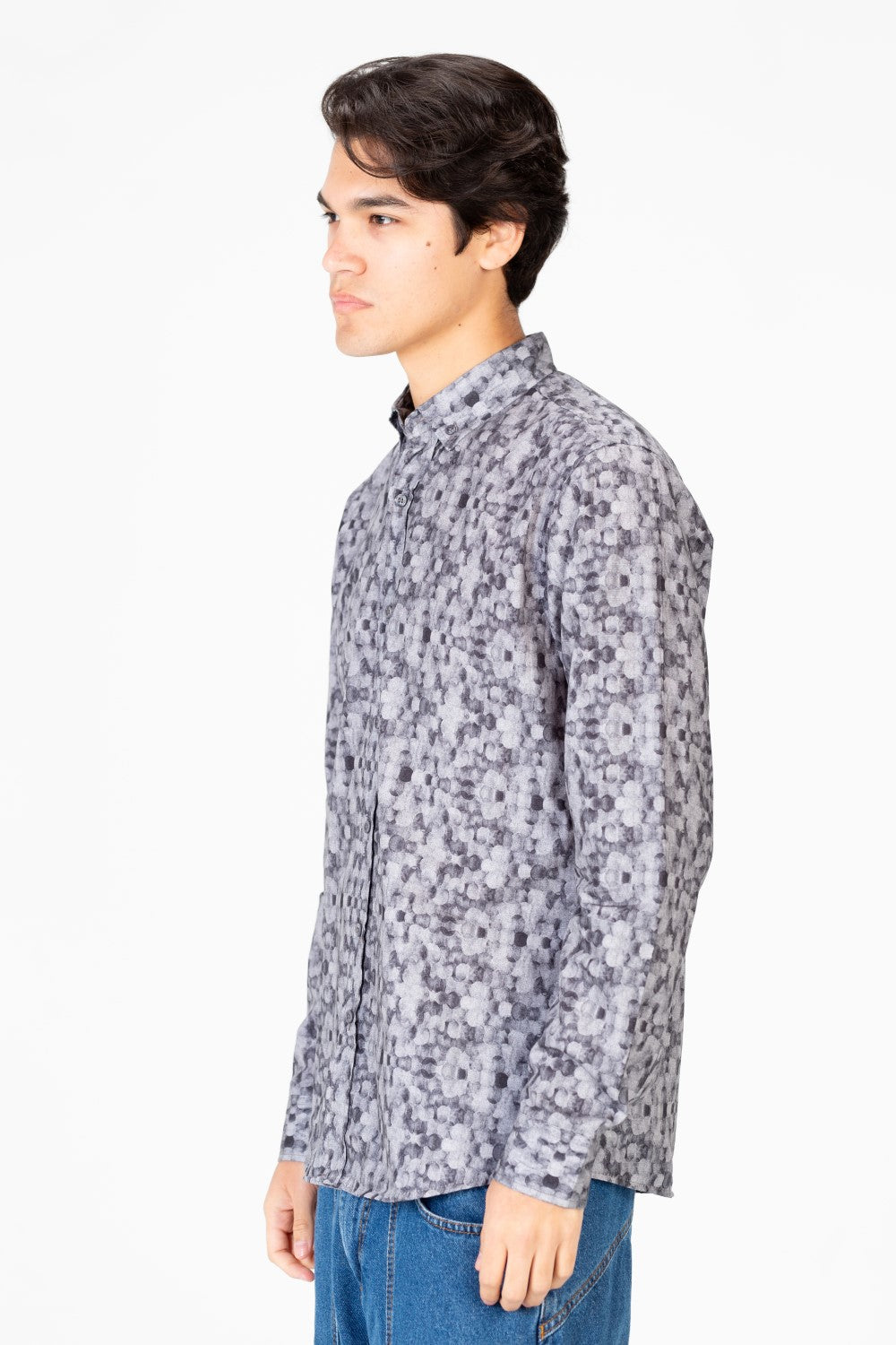 قميص جاكار رجالي مطبوع بقصّة Slim Fit وأكمام طويلة