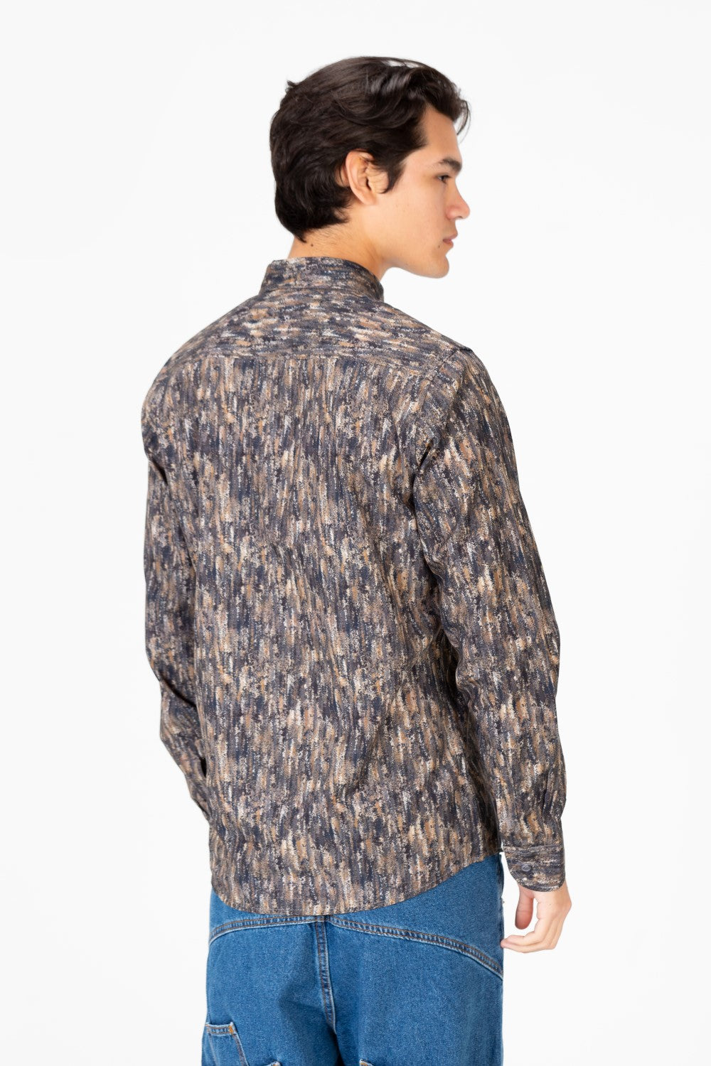 Men's Slim Fit Jakar Full Print Long Sleeve Poplin Shirt